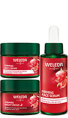 Pomegranate Face Care Day-Night Set with Firming Day-and Night Creme in a Jar and Firming Face Serum in a Dropper Bottle.