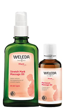 Pregnancy Essentials Set with Stretch Mark oil in a pump Bottle and Perineum Massage Oil in a Bottle.