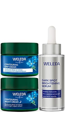 Contouring & Dark Spot Face Care Set featuring Weleda Contouring Day Cream, Contouring Night Cream, and Dark Spot Brightening Serum—reduces deep wrinkles, balances skin pigmentation, and visibly diminishes pigment spots for radiant, healthy skin.