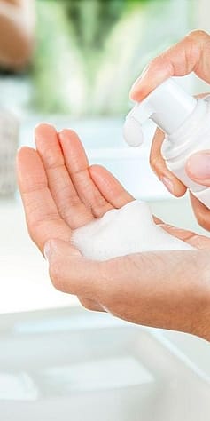 gentle cleansing foam in hands