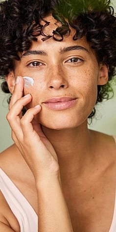 woman applying gentle milk cleanser