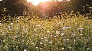 Blumenwiese in der Abenddaemmerung
