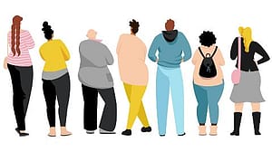 Illustration einer Reihe von verschiedenen Menschen von hinten