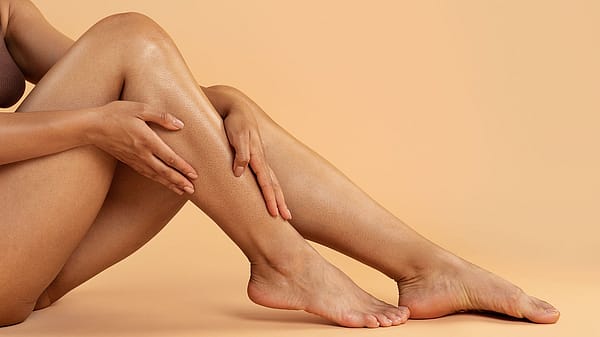 Frau massiert sich die Waden