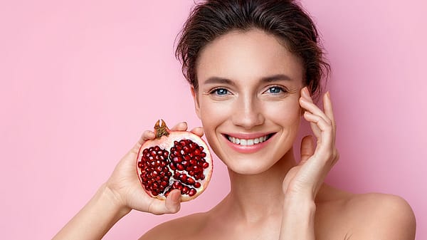 Granatapfel und Gesicht einer Frau