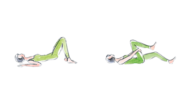 Illustration einer Frau, die auf dem Rücken liegt und die Beine anwinkelt
