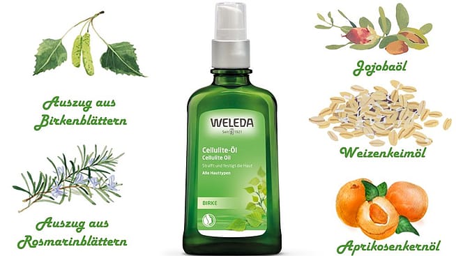 Birken Cellulite Öl mit Inhaltsstoffen