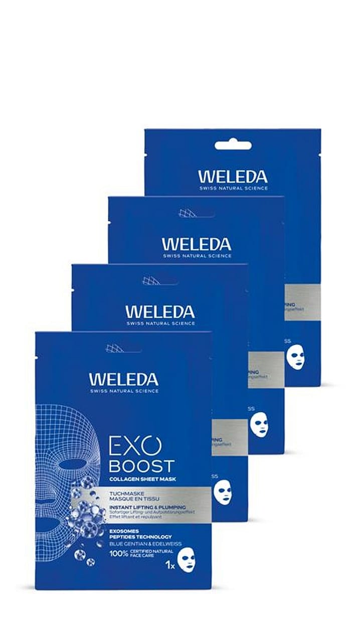 Weleda 4x Exo Boost Collagen Tuchmaske Blauer Enzian — Produktbild