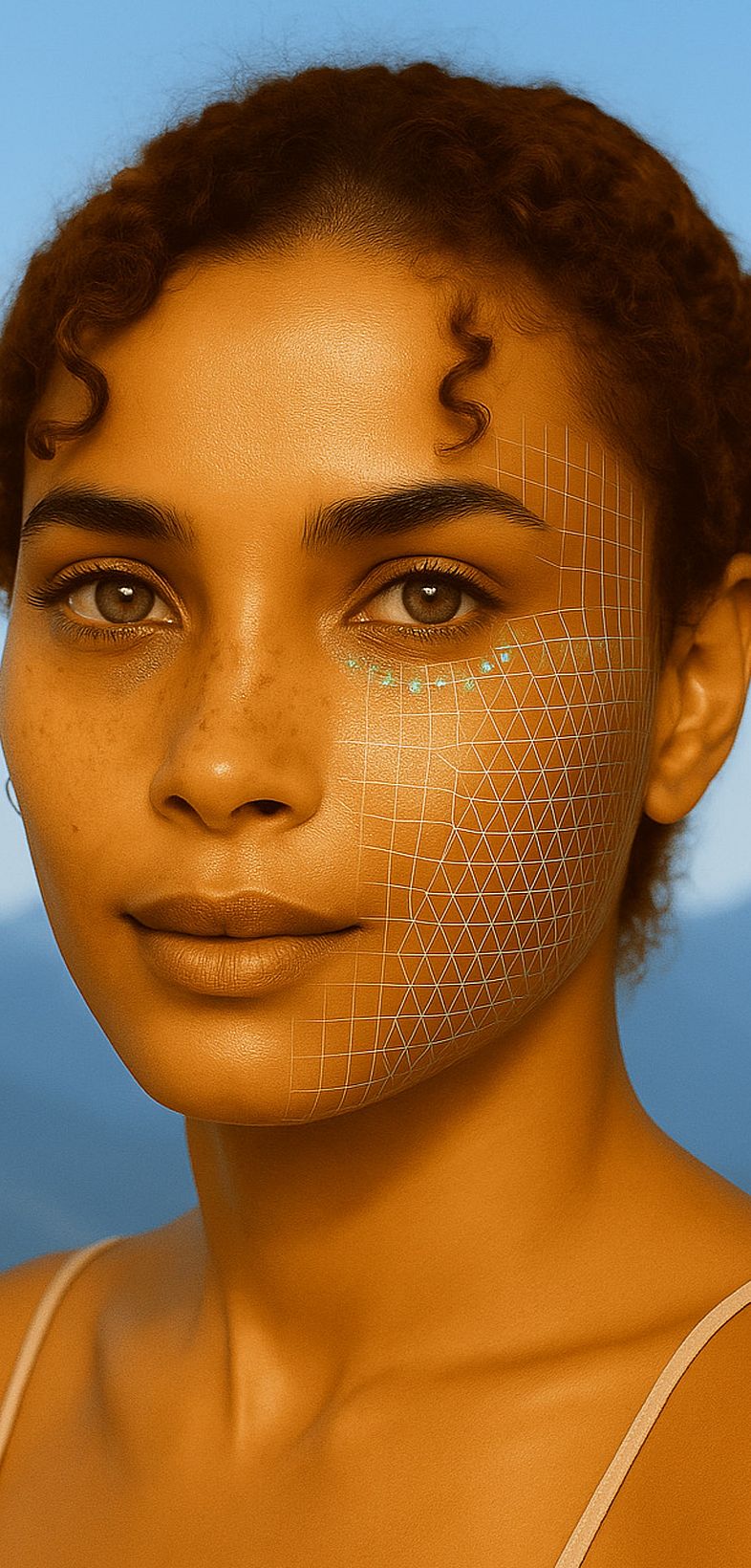 Frau mit Skin Analyse im Gesicht