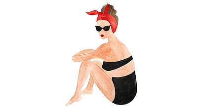 Disegno di donna seduta con occhiali da sole