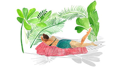 Disegno di una donna sdraiata che prende il sole