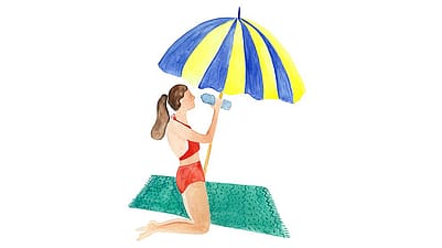 Disegno di donna sotto l'ombrellone