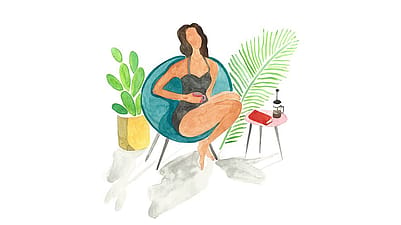 Disegno di una donna che prende il caffè sedute