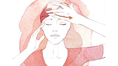 Illustration: Die Hände liegen auf der Stirn und Wange
