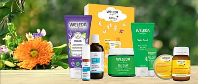 Weleda Products in front of flowers