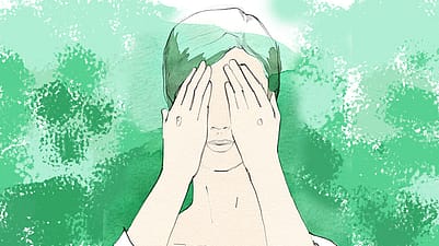 Illustration einer Frau, die ihre Haende vor die Augen haelt