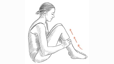 Illustration Frau legt Fingerspitzen zu beiden Seiten unten an die Wade.