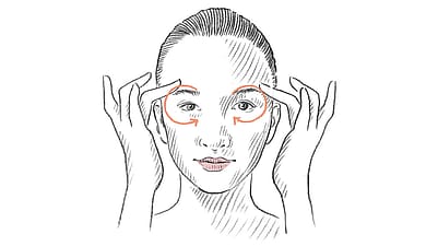Illustration eine Fingerspitze bei den Augen