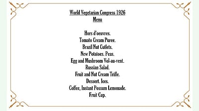 Menu del Congresso Vegetariano del 1926