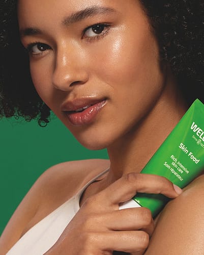 Woman holding skin food tube