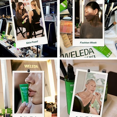 Collage of Weleda Skin Food used at Australian Fashion week.