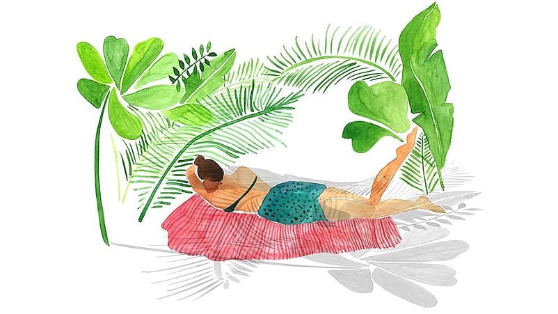 Disegno di una donna sdraiata che prende il sole