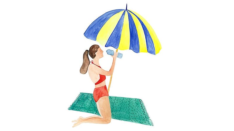 Disegno di donna sotto l'ombrellone