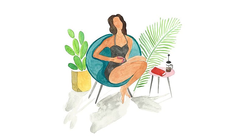 Disegno di una donna che prende il caffè sedute