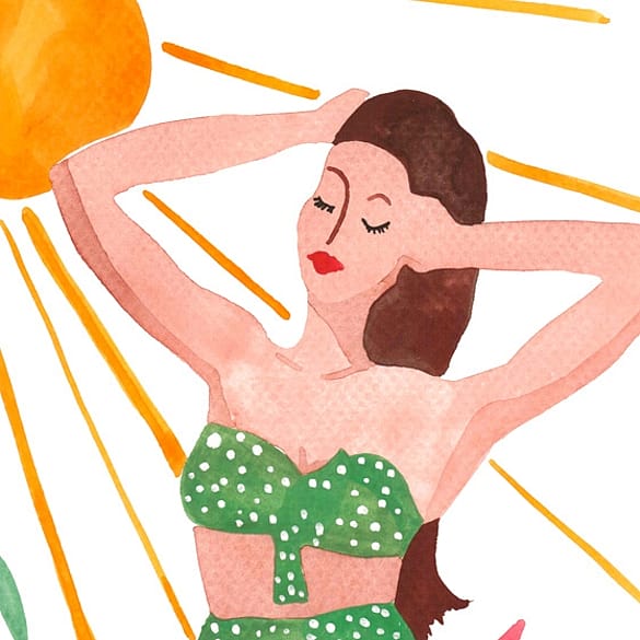 ilustración de una mujer tomando el sol