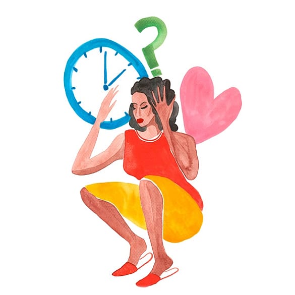 ilustración de una mujer agobiada