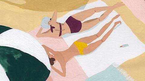 illustrerad bild på två kvinnor som solar