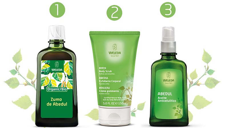 rutina de abedul: primero exfoliante, aceite y por último, zumo