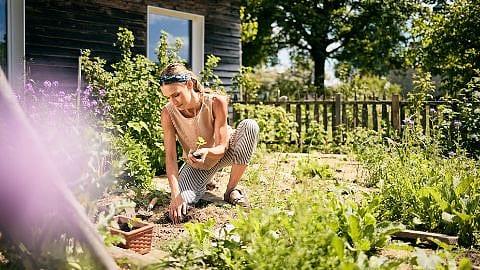 Frau arbeitet im Garten