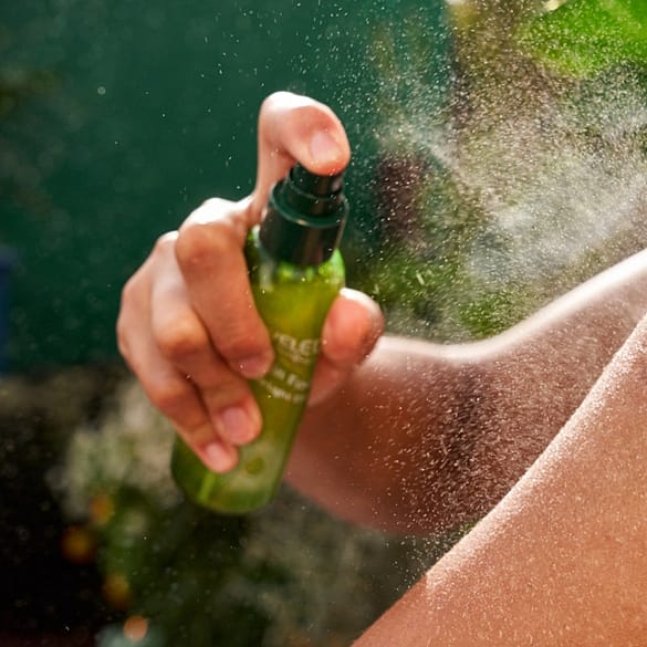 Skin food dry oil sprayas på kroppen