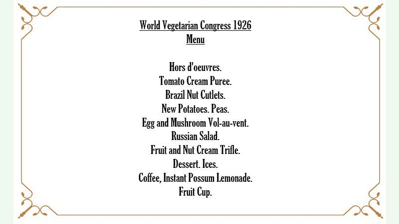 Menu du Congrès Végétarien 1926