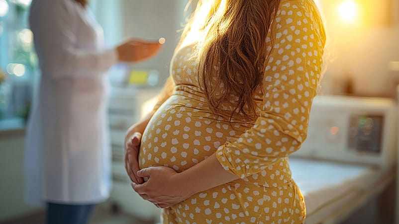 Schwangere in gelbem Kleid