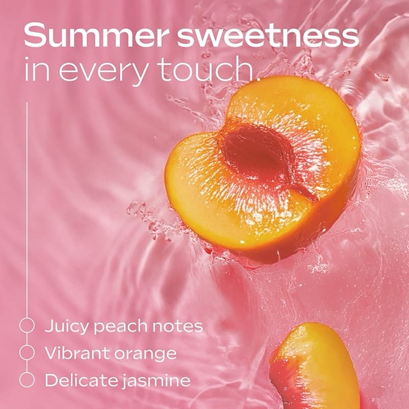 bild på persika och text om Pink Peach produkten
