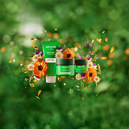 Skinfood face range in flower explosion with green background