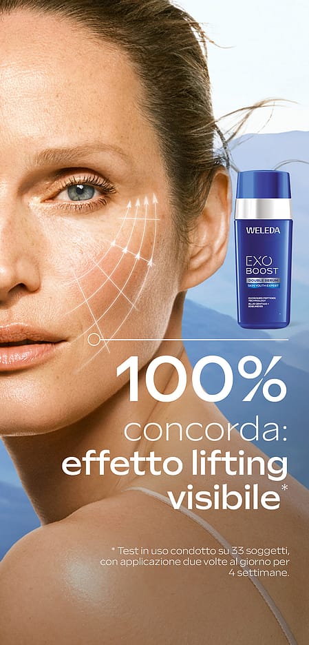 viso donna con sfondo blu e siero
