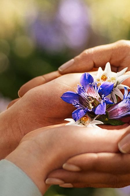 Hands holding a flower