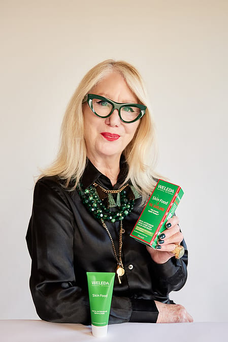 Val Garland holding Skin Food X Val Garland 75ml