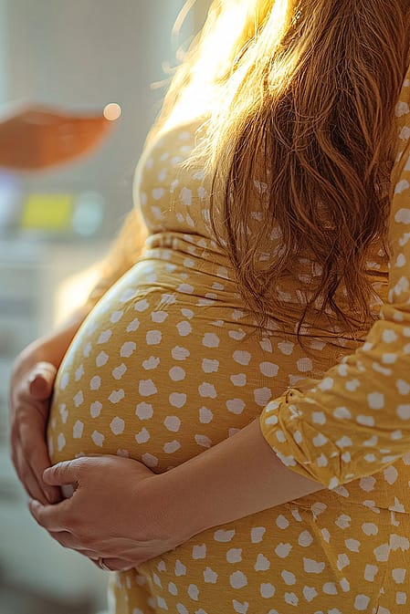 Schwangere in gelbem Kleid