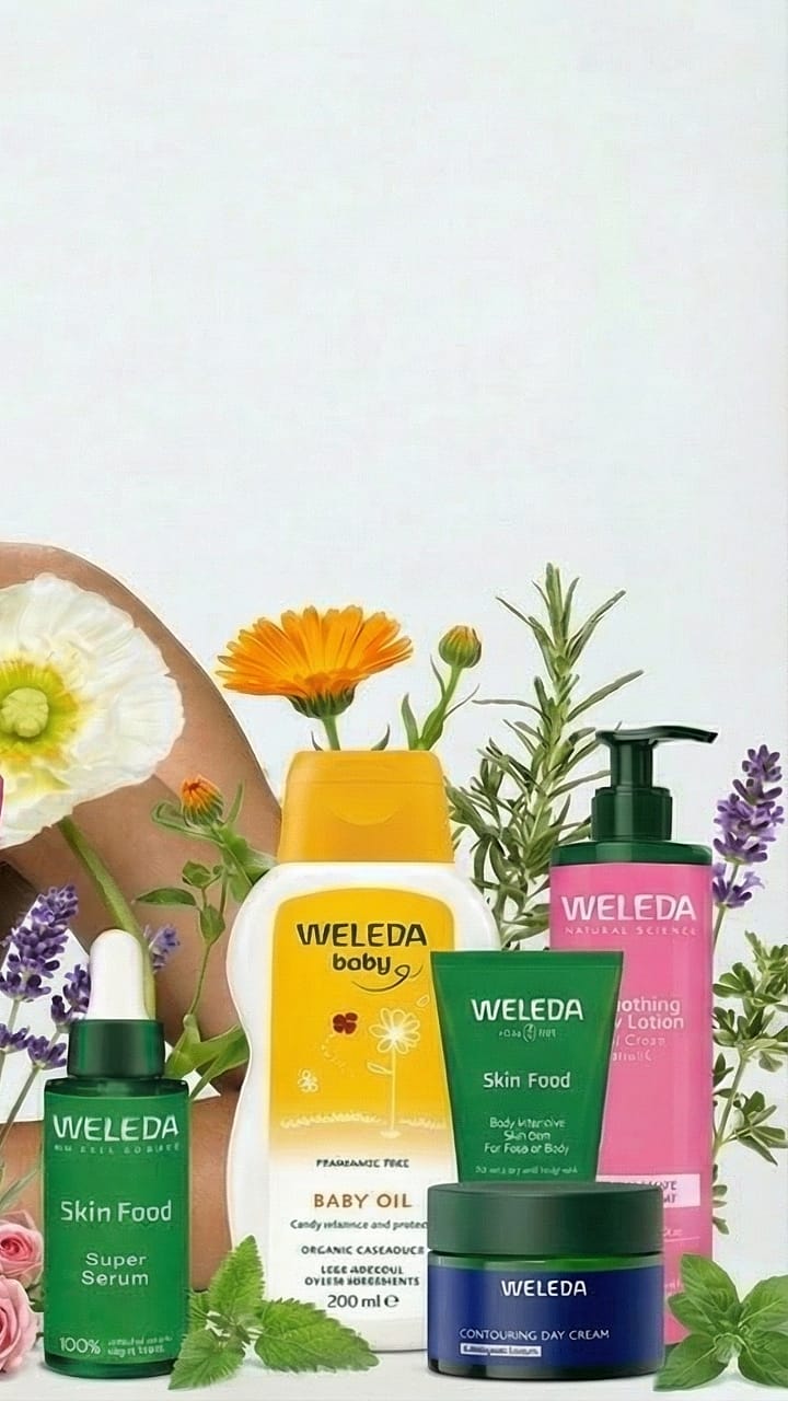 kvinna med weleda produkter