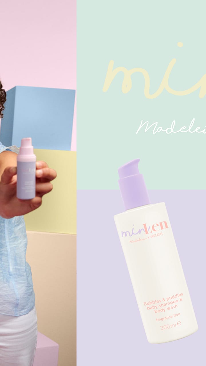 Två tjejjer håller i minLen produkter