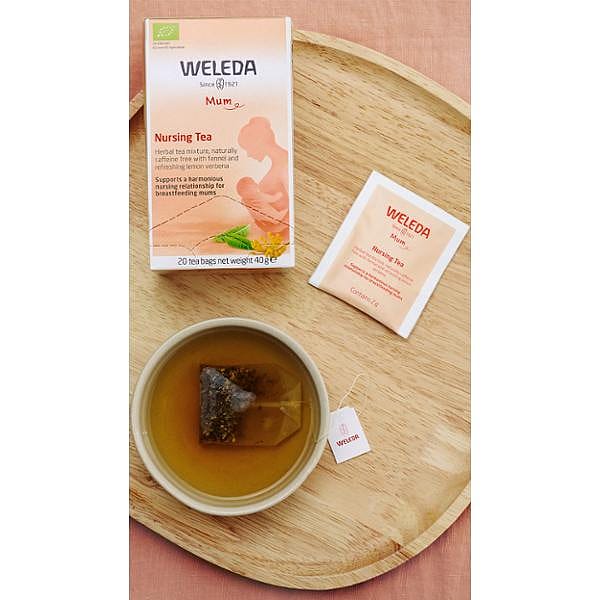 Weleda nursing tea sachet and cup of tea.