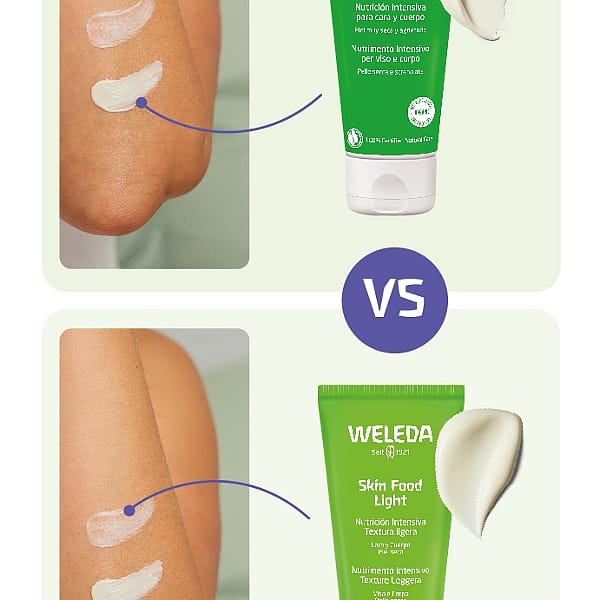 diferencia de texturas skin food vs skin food light de weleda