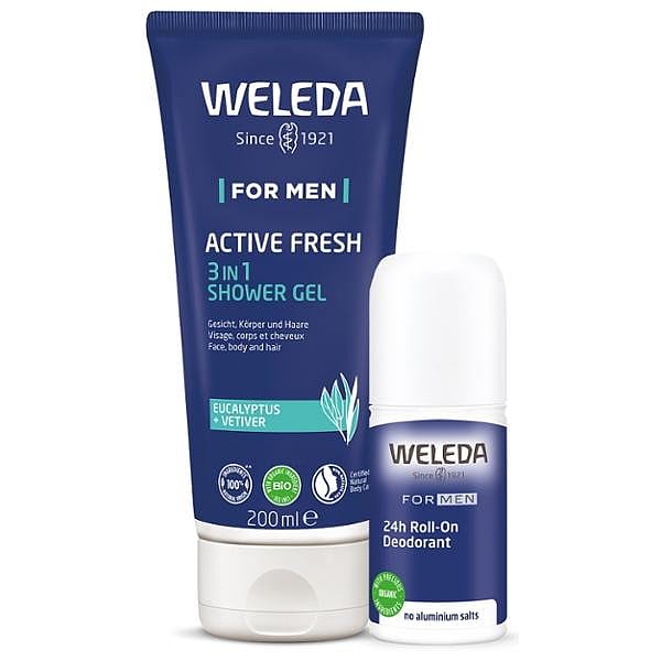 Mens Active Set with 200ml 3 in 1 Active Fresh Shower Gel and 24h Roll-On Deodorant.