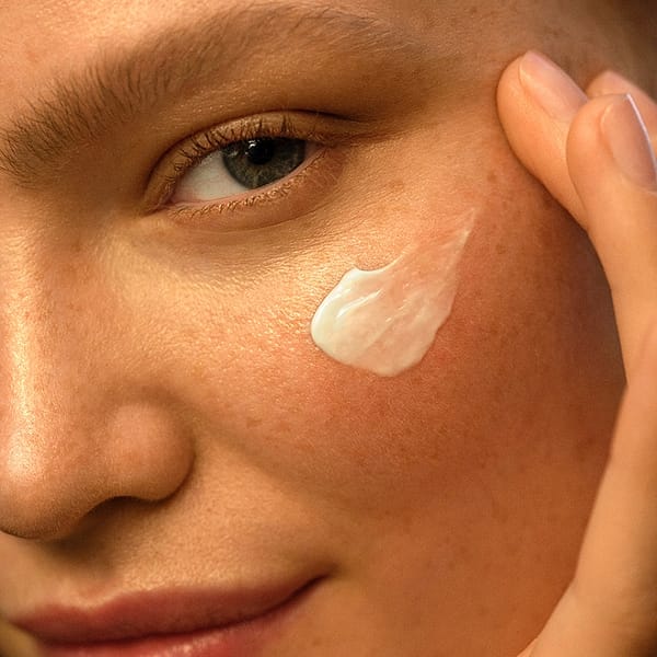 Closeup young woman applying face cream