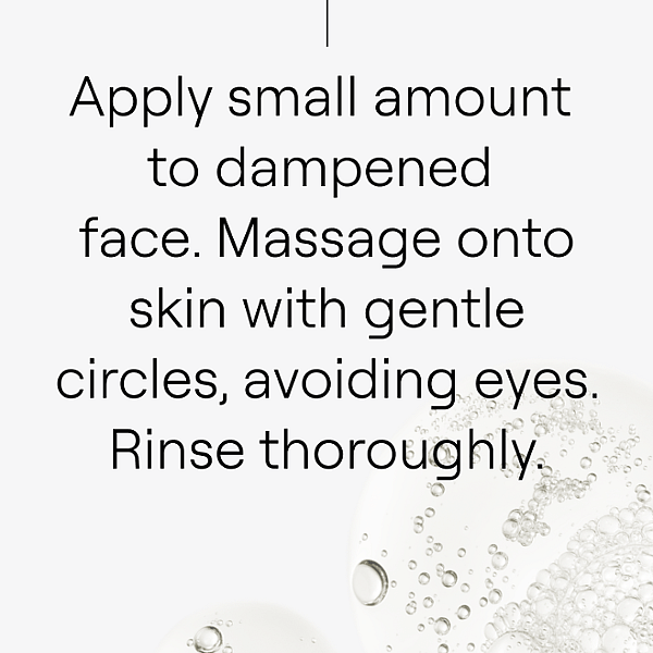Deep Cleansing Gel product texture on grey background with text on how to use.