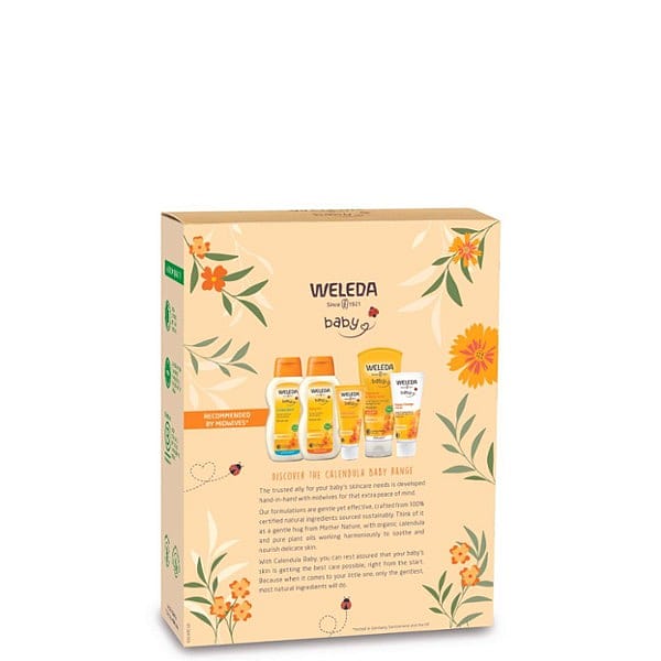 Calendula Care and Cuddle Baby Pack in a box with Shampoo and Bodywash, Nappy Change Cream and a Bonus Gift back.